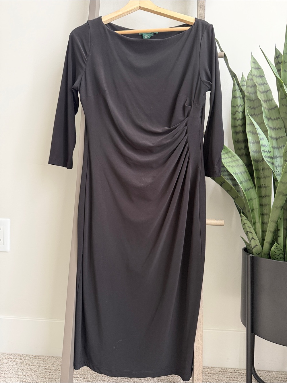 Ralph Lauren Elegant Black Draped Midi Dress - Women